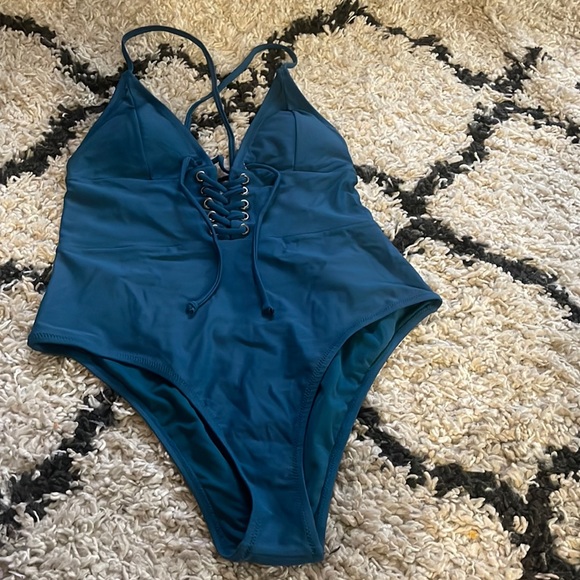 Cupshe Other - Cupshe Teal Lace-Up One-Piece Swimsuit
